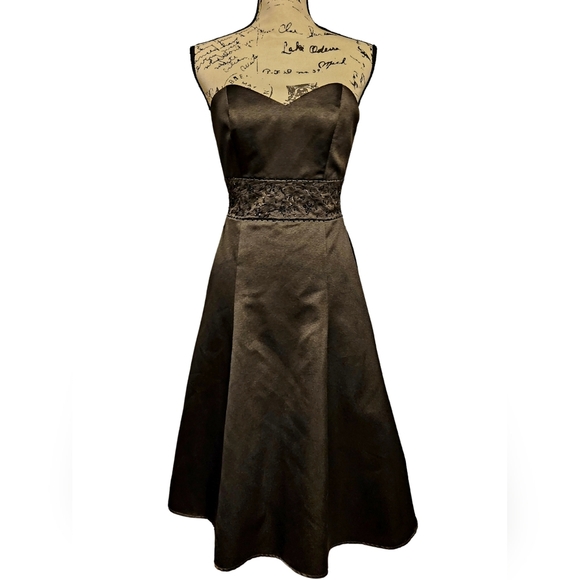 David's Bridal Midi Black Strapless Fit & Flare Dress - Picture 2 of 8